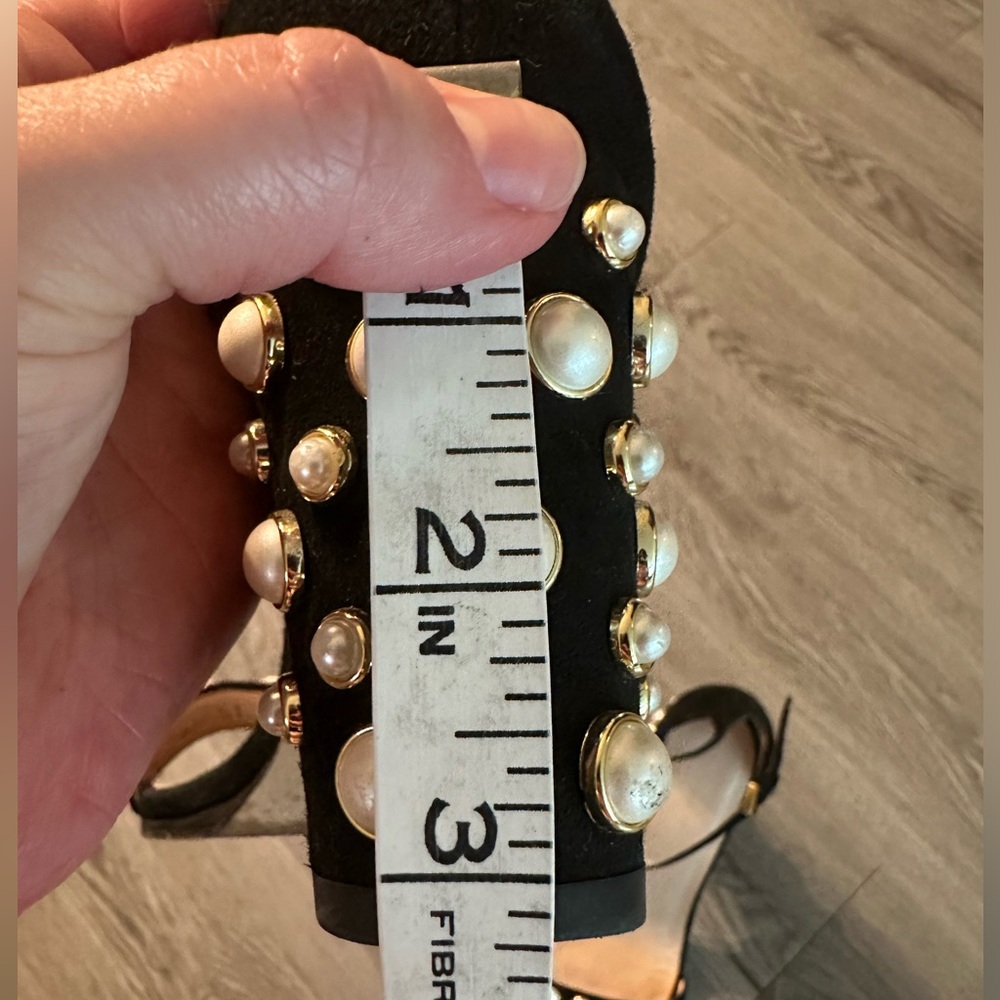 Stuart Weitzman nearlynude nudist more pearls chunky heel black suede 7 - Picture 11 of 12